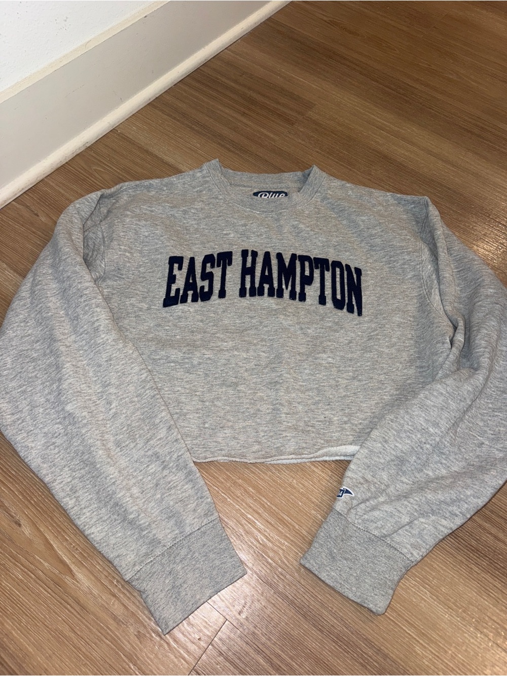 Blue 84 Gray Cropped 'East Hampton' Sweatshirt with Navy Lettering